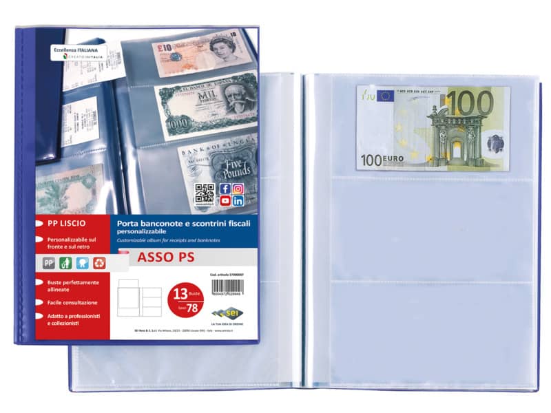 Porta banconote e scontrini fiscali Sei Rota ASSO PS 13 buste - blu
