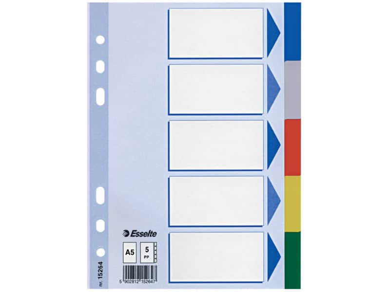 Intercalari in cartoncino rivestiti in PPL Esselte Essentials A5 - 5 tasti
