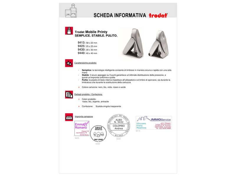 Mobile Printy 9440 - Timbro di testo tascabile PERSONALIZZATO dimensione max pers.ne Ø40 mm - fino a 9 righe