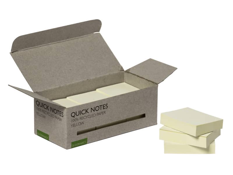 Foglietti riposizionabili riciclati Q-Connect gialli conf. 12 blocchetti da 100 fogli 38x51 mm