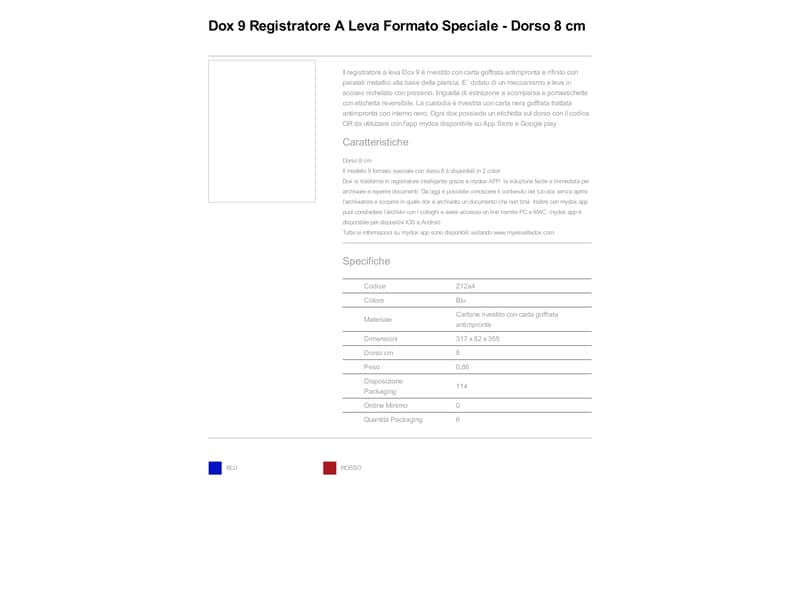 Registratore a leva DOX9 formato speciale 35,5x31,7 cm - dorso 8 cm trattata antimpronta blu - 000212A4