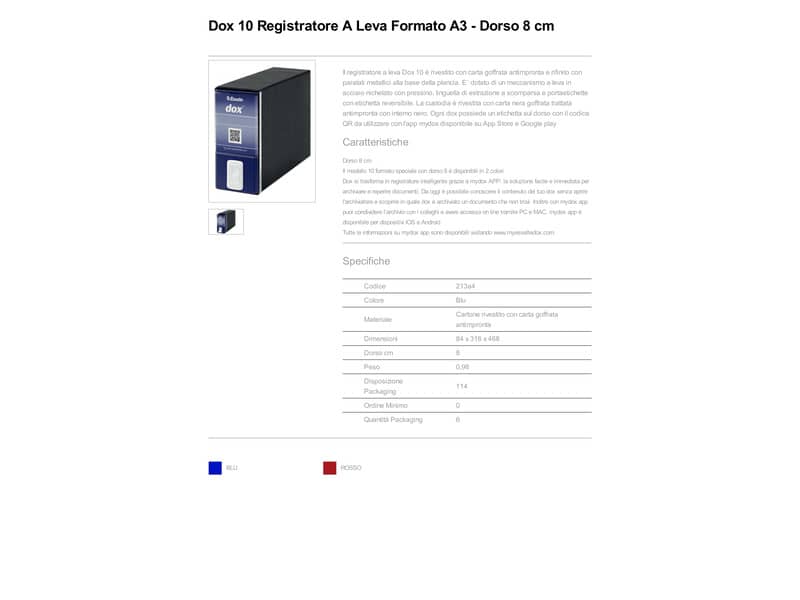 Registratore a leva DOX10 formato A3 42x30 cm - dorso 8 cm blu 000213A4