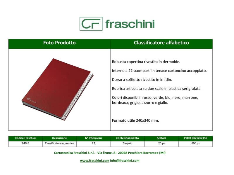 Classificatore alfabetico FRASCHINI 24x34 cm in cartoncino con 22 scomparti blu - 640-E-DB