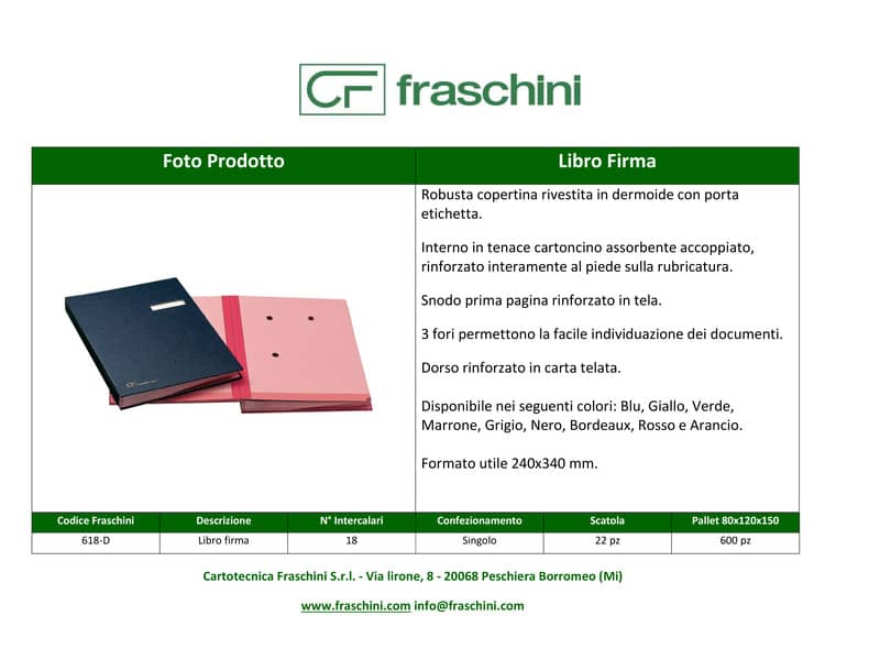 Libro firma 18 intercalari FRASCHINI 24x34 cm similpelle con porta etichetta intercambiabile blu - 618-D-DB