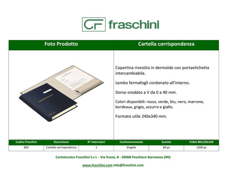 Cartella portacorrispondenza FRASCHINI 24x34 cm in dermoide con dorso a V espandibile fino a 4 cm blu - 603-DB