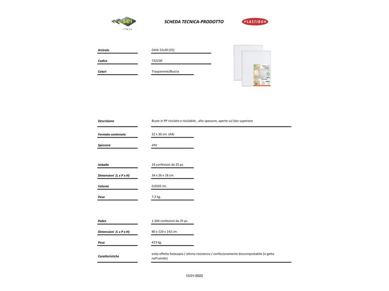 Buste in PP buccia Sei Rota Gaia trasparente 22x30 cm - confezione 25 pezzi - alto spessore