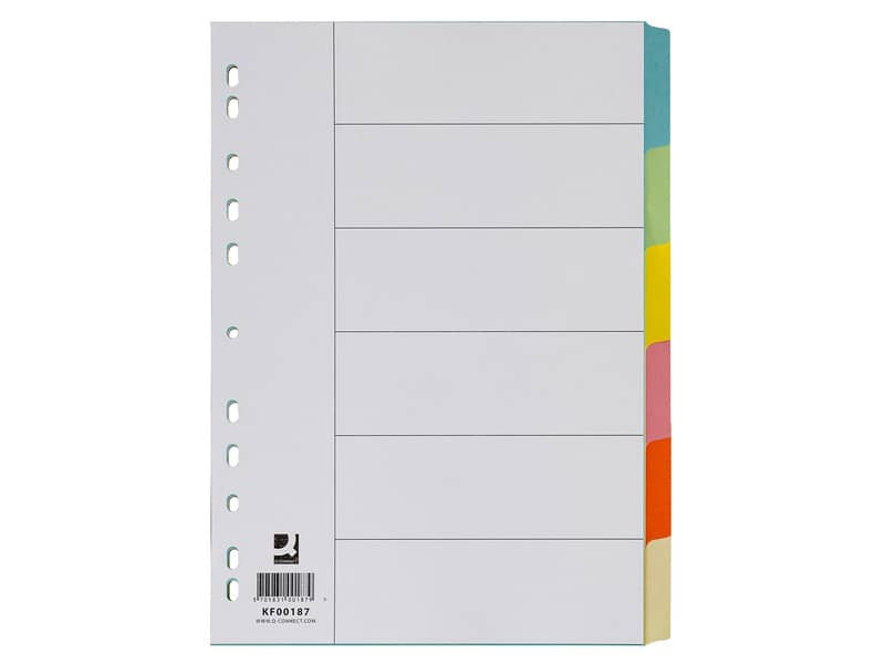 Divisori colorati Q-Connect con indice scrivibile formato A4 in cartoncino manilla - 6 fogli