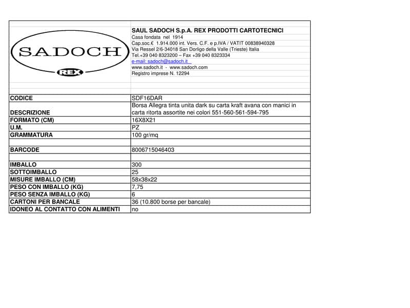 Borsa Allegra su carta kraft bianca colori dark assortiti conf. 25 pz Rex-Sadoch 16x8x21 cm - SDF16DAR