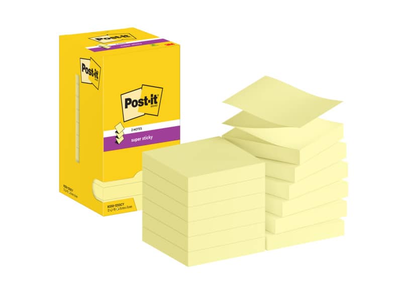Foglietti riposizionabili Z-Notes Super Sticky Post-it® Giallo Canary 76x76 mm 12 blocchetti da 90 ff - R330-12SS-Y