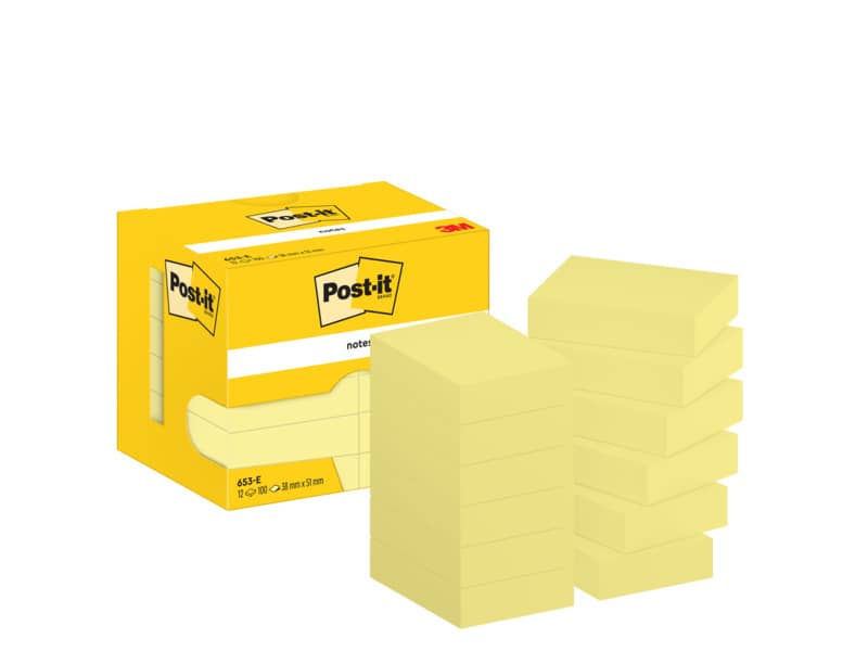 Foglietti riposizionabili classici Post-it® Notes 38x51 mm 100 ff Giallo Canary™ conf. da 12 - 653E