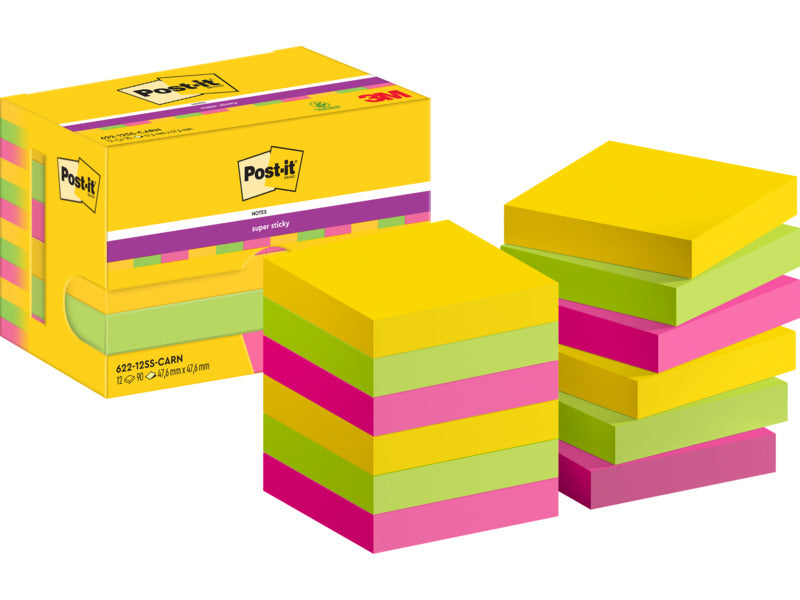 Foglietti riposizionabili Post-it® Super Sticky Carnival 47,6x47,6 mm conf. 12 blocc. da 90 ff - 622-12SS-CAR