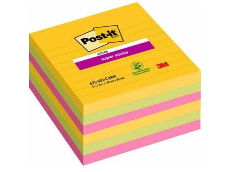 Foglietti Post-it® Super Sticky Notes Carnival a righe assortiti conf. 6 blocchetti da 90 ff - 675-SS6CAR-EU