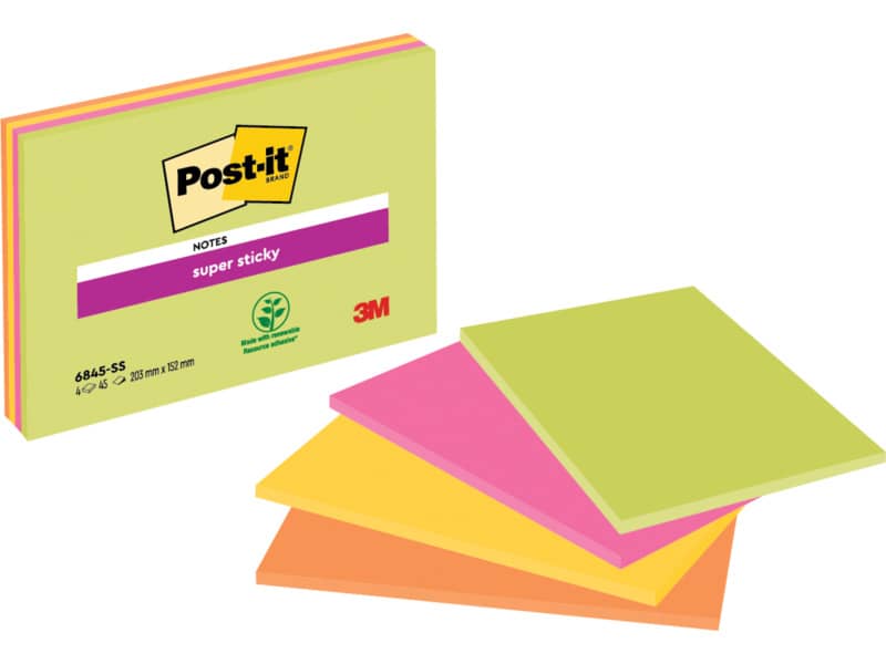 Foglietti riposizionabili Post-it® Super Sticky Meeting Notes Large assortiti conf. 4 blocchetti da 45 ff - 6845-SS EU