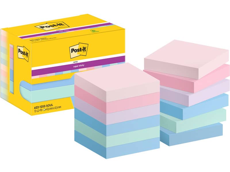 Foglietti Post-it® Super Sticky Soulful conf. 12 blocchetti da 90 ff - 47,6x47,6 mm - 622-12SS-SOUL