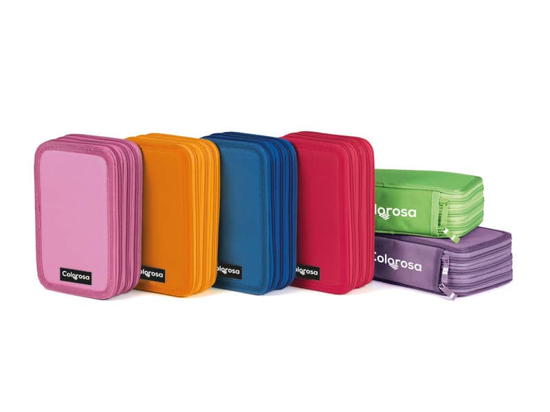 Astuccio a 3 zip Colorosa tinta unita 13x20x7 cm - 6 colori assortiti