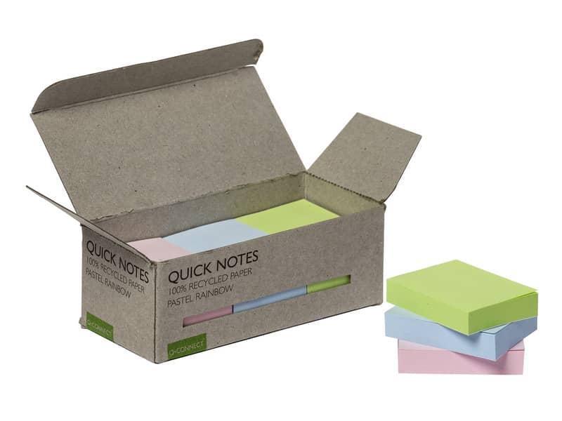 Foglietti riposizionabili riciclati Q-Connect 38x51 mm assortiti pastello - conf. 12 blocchetti da 100 ff