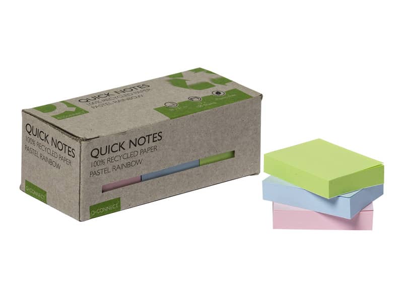 Foglietti riposizionabili riciclati Q-Connect 38x51 mm assortiti pastello - conf. 12 blocchetti da 100 ff
