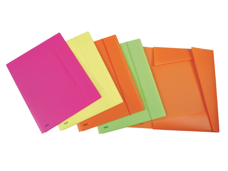 Cartella tre lembi con elastico Favorit Neon formato 33,5x42 cm dorso 2 cm colori assortiti in conf. 10