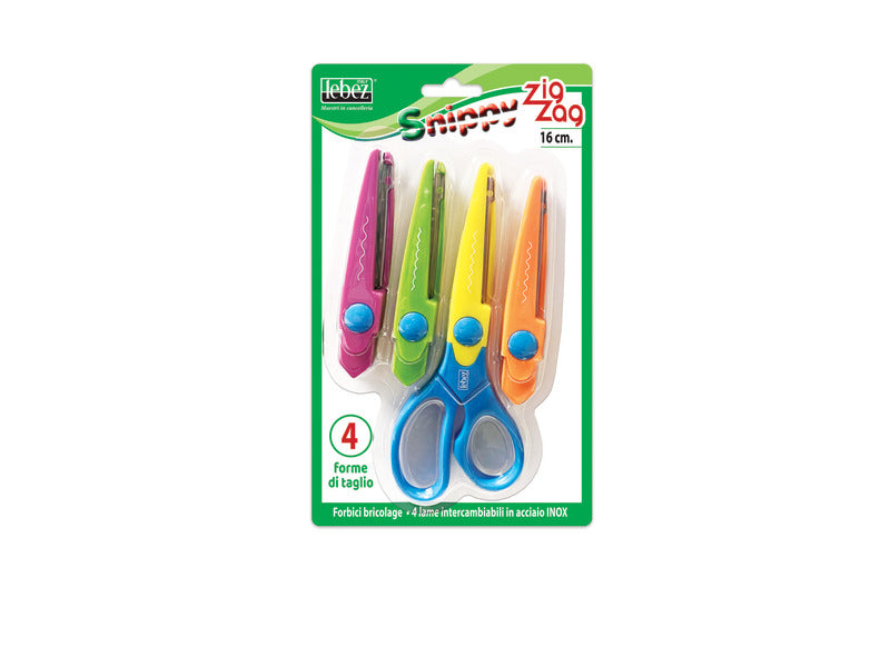 Forbice Lebez Zig-Zag con 4 lame acciaio inox intercambiabili da 16 cm - colori assortiti tenui - 4333L