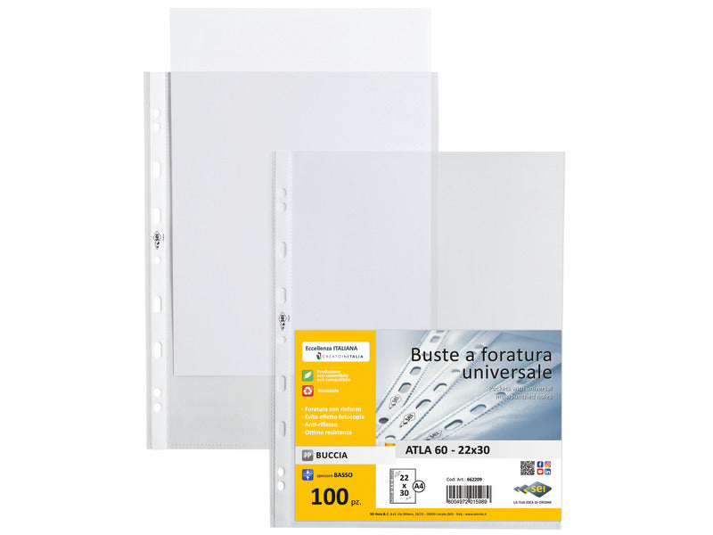 Buste in PP buccia Sei Rota Atla 60 - basso spessore trasparente 22x30 cm - conf. 100 buste