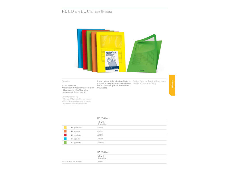 Cartellina con finestra Favini Folderluce 140 g/m² 22x31 cm conf. da 10 arancio - A51E124