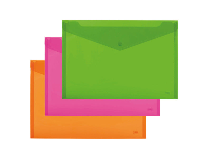 Buste con bottone Lebez Neon in PP A5 - conf. 5 pz - colori fluo