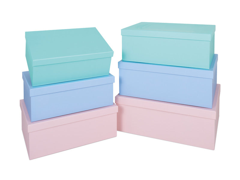 Set scatole archivio in cartone Niji - 6 diversi formati assortiti in 3 colori pastello - conf. 6 pezzi