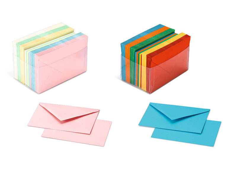 Biglietti augurali con busta Favini Burano Arcobaleno 7,2x11 cm in conf. 100 colori assortiti forti - A57X141