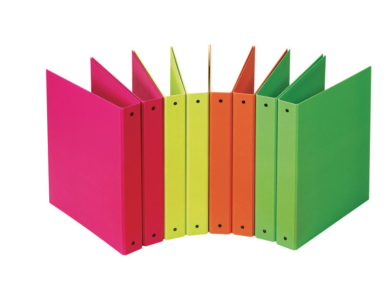 Raccoglitore a 4 anelli in cartone Neon D 30 - 22x30 cm - conf. da 24 pezzi in colori assortiti fluo