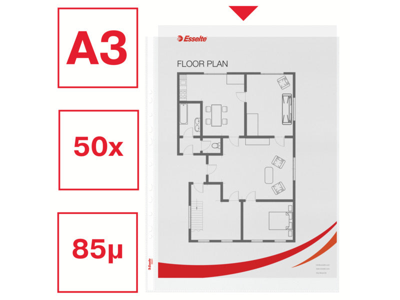 Buste a perforazione universale Esselte DELUXE goffrate antiriflesso trasparente 42x30 cm conf.50