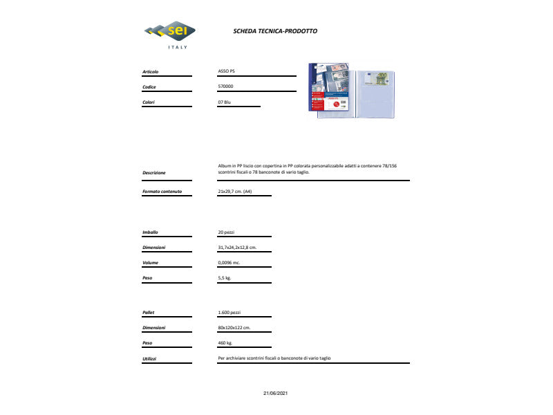 Porta banconote e scontrini fiscali Sei Rota ASSO PS 13 buste - blu