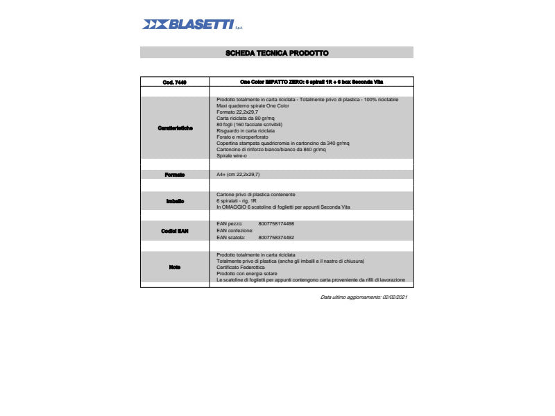 Quaderno Maxi spiralato One Color Impatto Zero 20+1 ff - 80 g/m² - 1R conf. da 6 pezzi - 7449