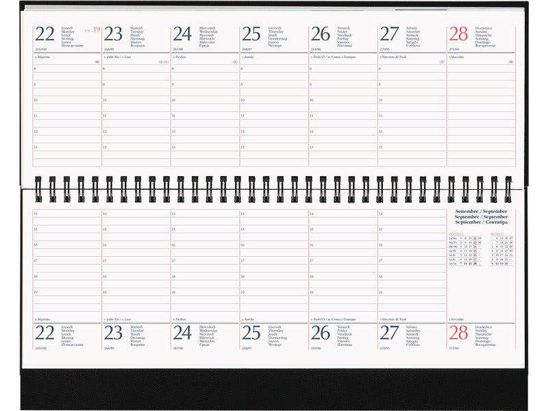 Planning 2026 settimanale c/spirale gommato 29,8x10,5 cm nero 26-023000406C