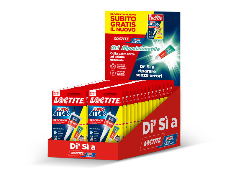 Espositore 24 colle Loctite Super Attack Precision e riposizionabile - tubetti da 5 g + 2 g