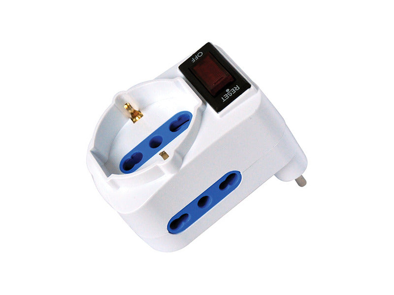 Adattatore di rete spina 10A 2 prese 10/16A bipasso + 1 presa schuko/bipasso MKC bianco