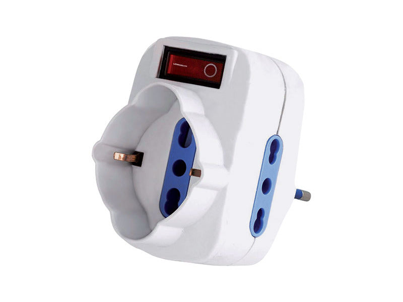 Adattatore rotante spina 16A 2 Prese 2P+T 10/16A bipasso+1 Presa bipasso/schuko MKC con interruttore