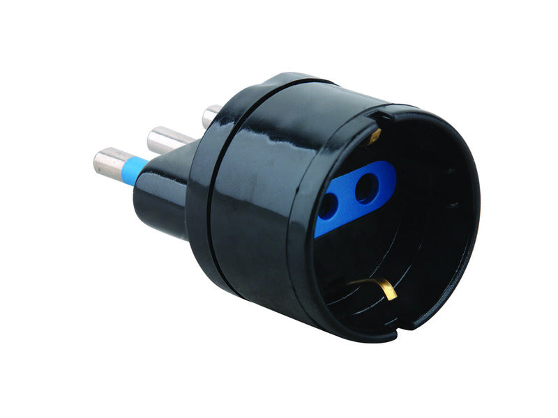 Adattatore di rete spina 2P+T 10A presa schuko MKC nero
