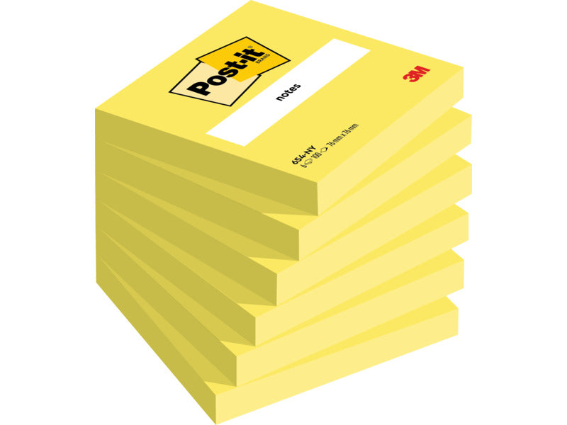 Foglietti Post-it® giallo neon 100 fogli/blocchetto 76x76 mm - conf. 6 pz blisterati singolarmente - 75011N