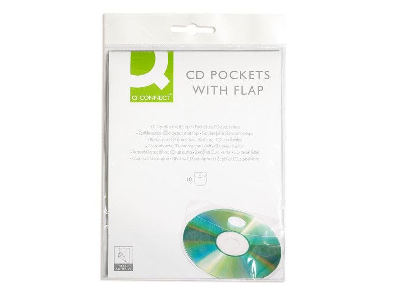 Custodia autoadesiva per CD/DVD Q-Connect 12,6x12,6 cm trasparente Conf. 10 pezzi