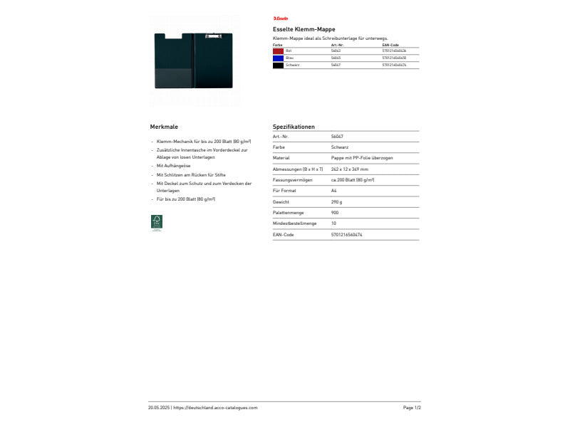 Portablocco con clip Esselte DAILY cartoncino/polipropilene 24,3x34 cm
