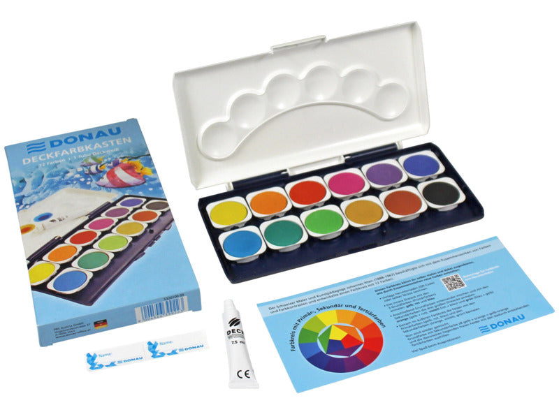 Acquerelli con tempera bianca Donau 7,5 ml in conf. 12 godet + 1 tubetto colori assortiti