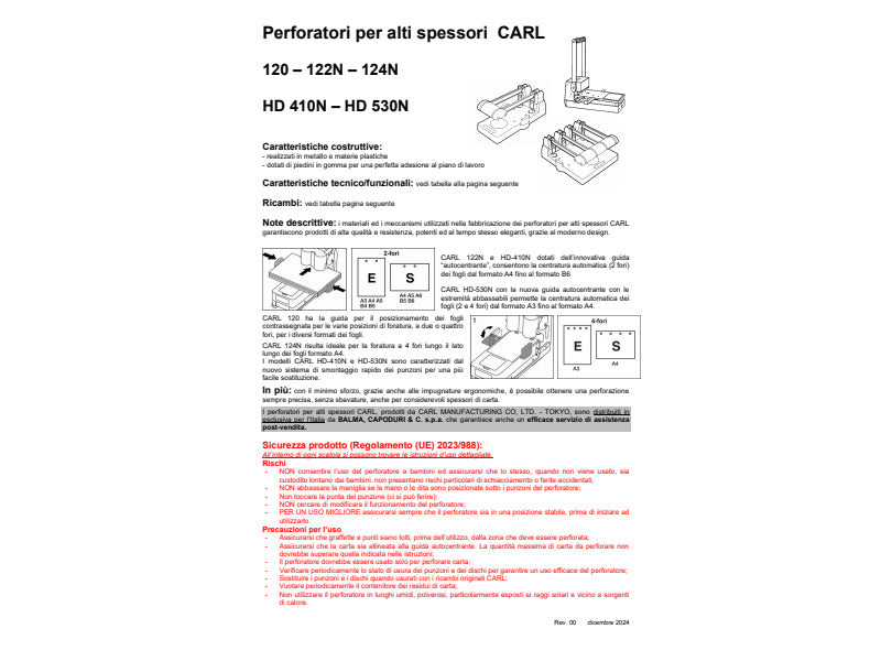 Perforatore Carl 122N a due fori per alti spessori capacita' max 150 ff