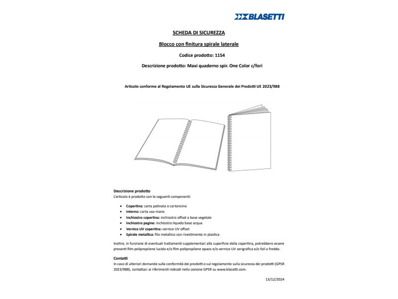 Blocco spirale laterale One Color A4+ 80 g/m² - 60 fogli microperforati - rigatura 5M - 1155