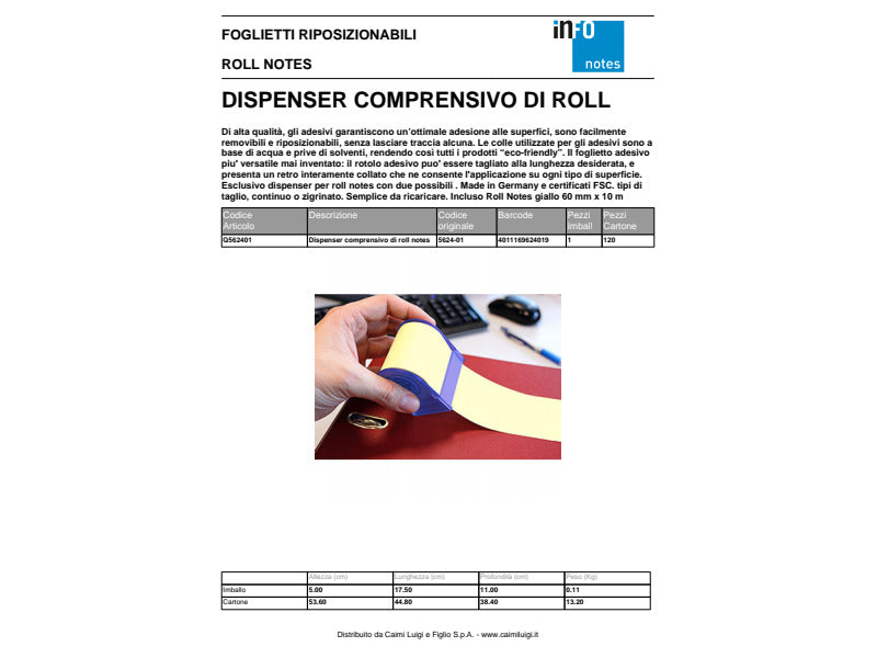 Dispenser comprensivo di roll adesivo Global notes - 60 mm x 10 m giallo/blu Q562401