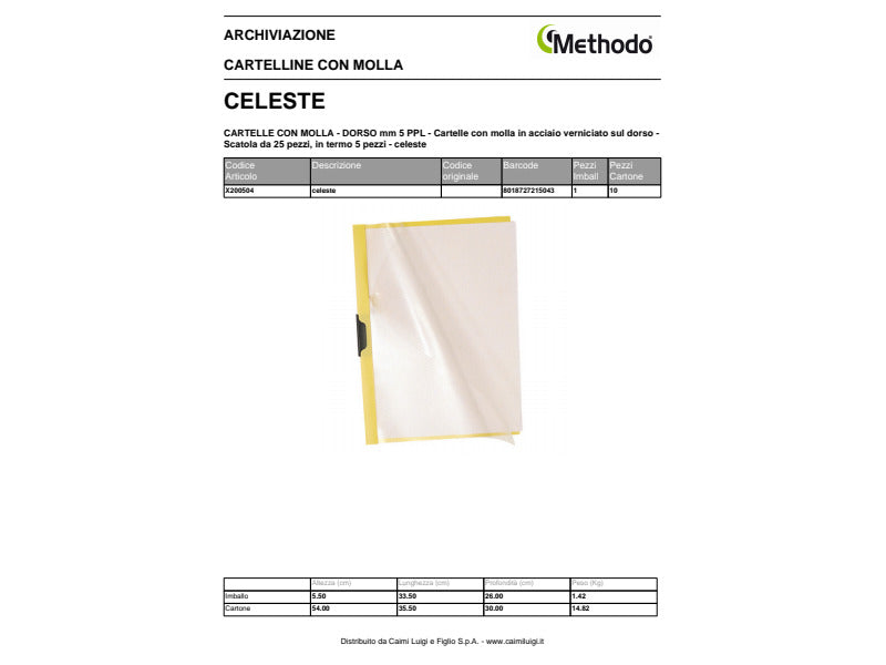 Cartellina con clip Methodo Spring File in PPL A4 dorso 5 mm - conf. 25 - Methodo celeste - X200504